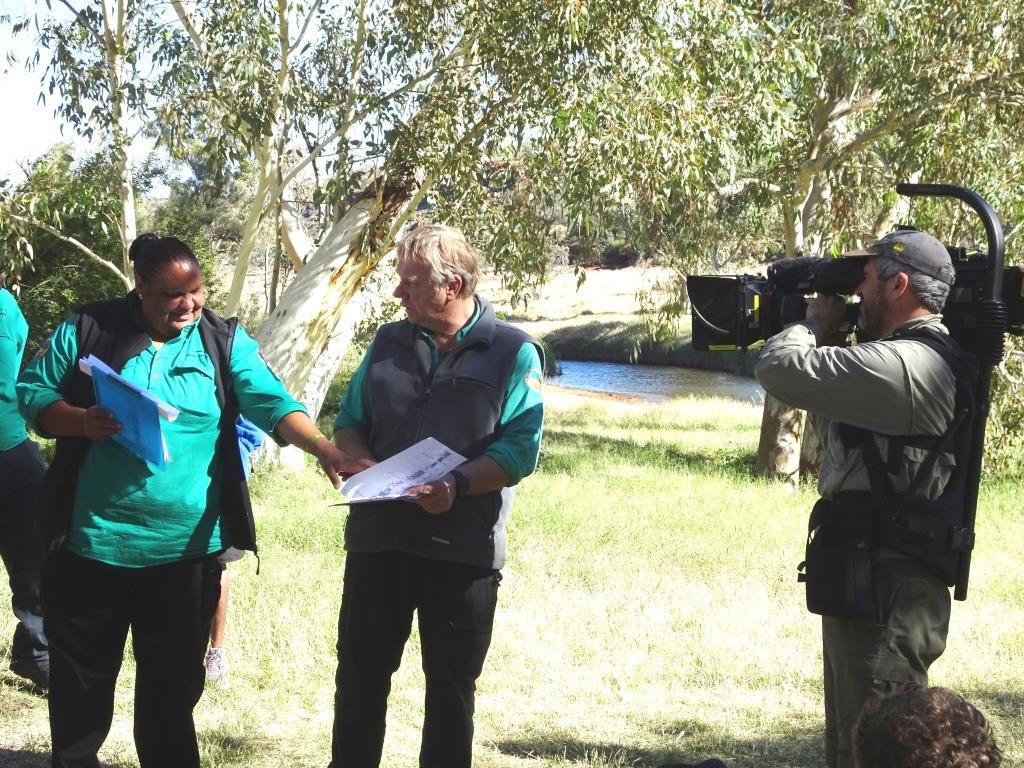 Tjuwanpa Women Rangers help to translate bird names into Arrernte for coordinator Gerard Lessels